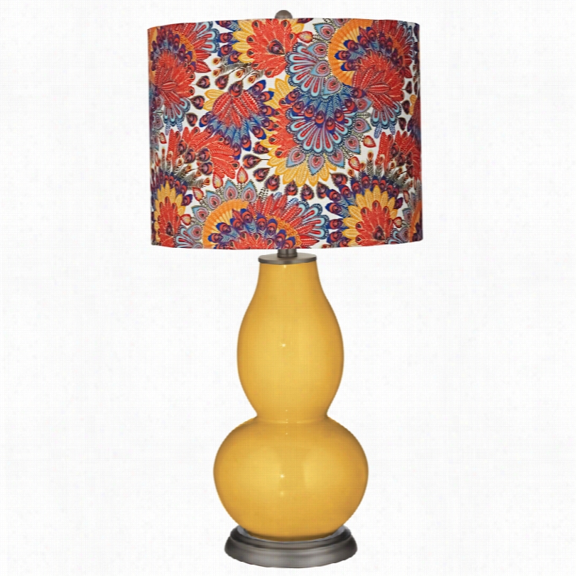 Contempoary Col Or Plus Red Calico  Goldenrod Double Gourd Table Lamp