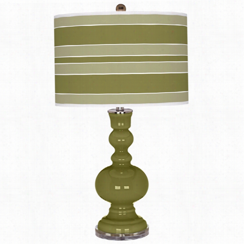Contemporary Color Plus Rural Green With Bold Stripe Shade Table Lamp