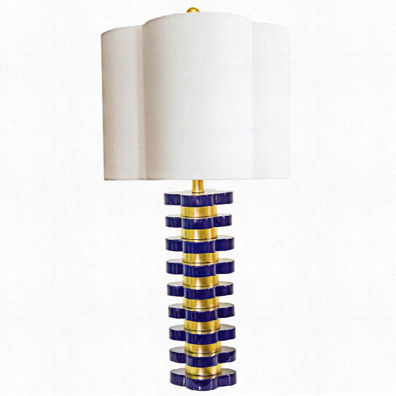 Contemporary Couture Blue And Gold Leaf Quatrefoil 32-inch-h Table Lamp