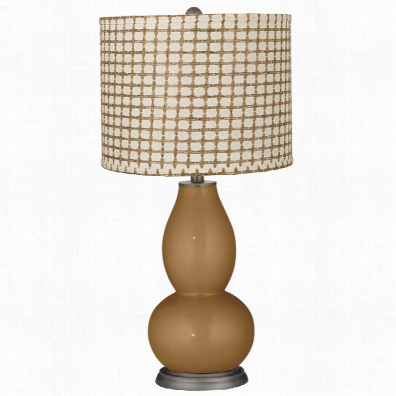 Contemporary Cream Tan Weave Light Bronze Metallic Double Gourd Lamp