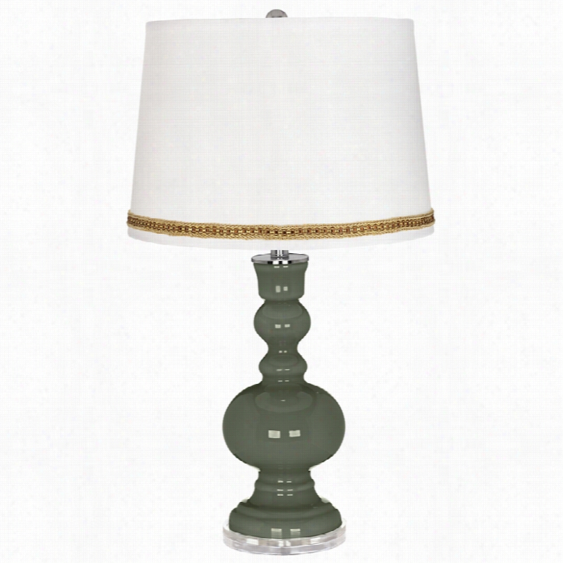 Contemporary Absorbed Lichen Green Apothecary Table Lamp With Bradi Trim