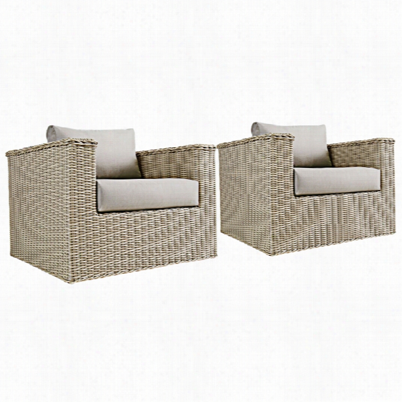 Contemporary Del Mart Aupe Wicker 2-piece Outdoor Culb Chair