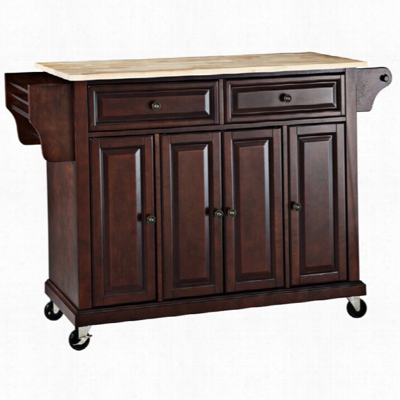 Contemporary Dover 4-door Natural Woood Top Mahogany Kitchen Island Cart