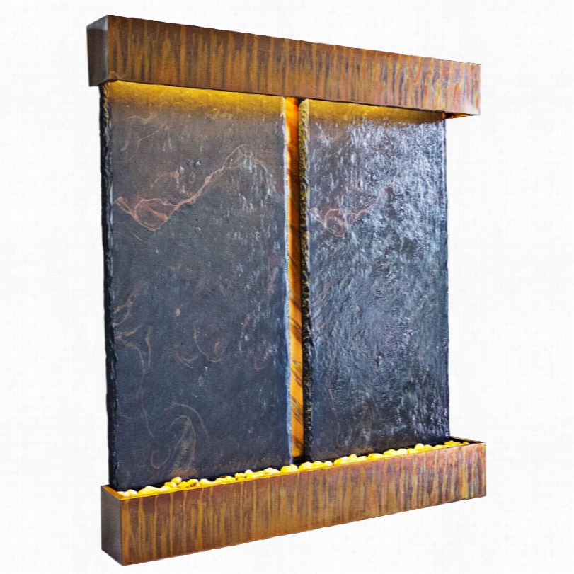 Contempoorary Dual Panel Copper With Slate 51-inch-w Wall Fountain