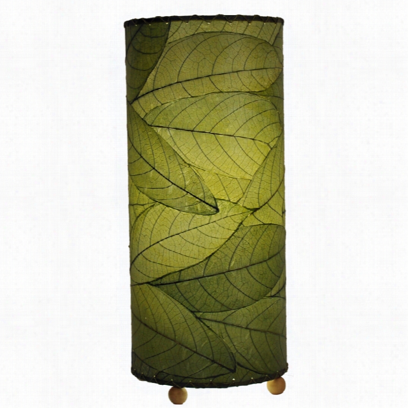 Contemporary Eangee Cylinder Green Cooca Leaves Uplight Table Lamp