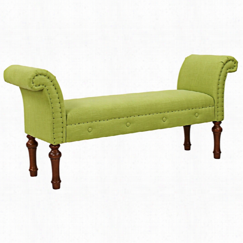Contemporary Elise Lime Green Linen Jennifer Taylor Roll Arm Benchh