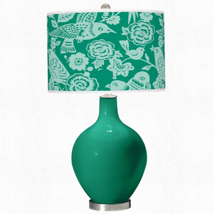 Contemporary Emerald Aviary Pattern Ovo 28 1/2-inch-h Tble Lamp