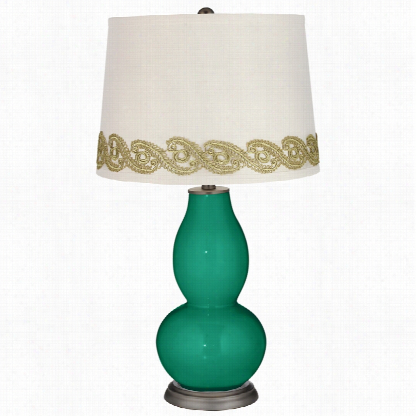 Contemporary Emerald Double Gourd Table Lamp With Vinr Lace Trim