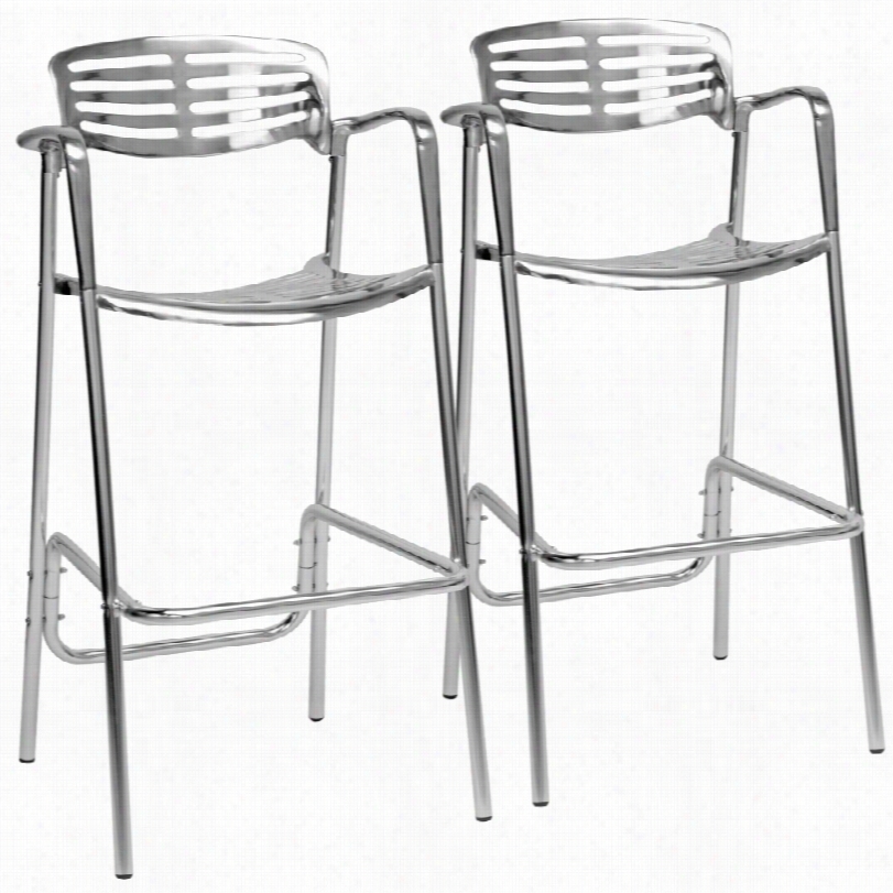 Contemporary Ethan Aulminum 33 1/4&quo T;" Set Of 2 Bar Stools