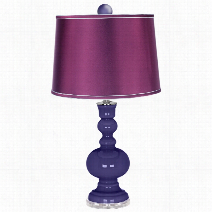 Contemporary Finial And Satin Plum Shade Olor Plus Apothecary Table Lamp