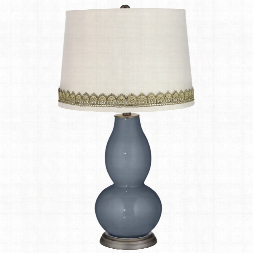 Contemporary Granite Peak Double Gourd Table Lamp With Scallop Lace Trrim