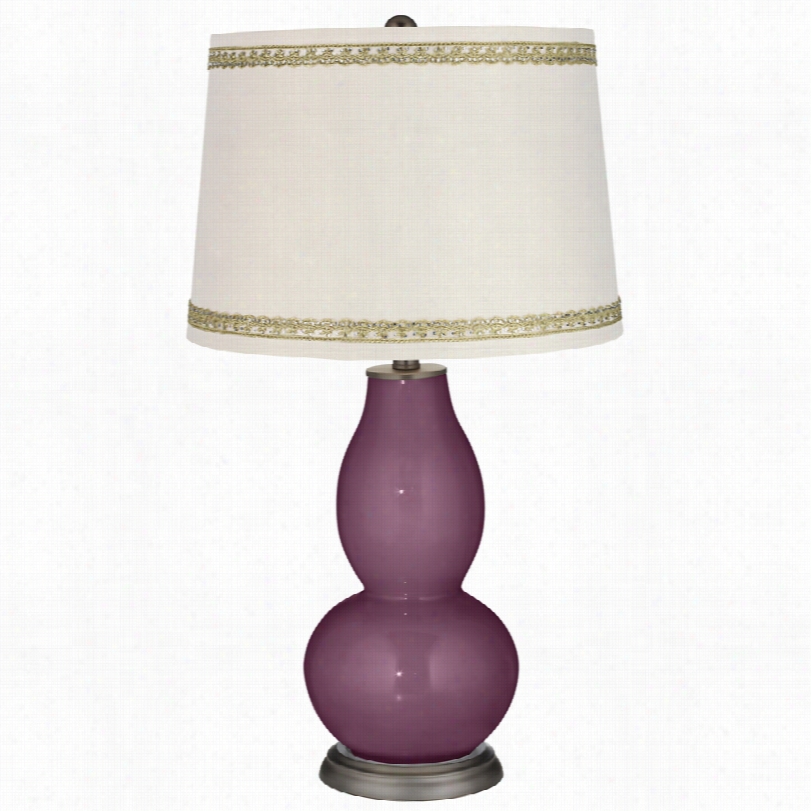 Contemporary Grape Harvest Double Gourd Table Lamp With Rhinestone Lace Trim