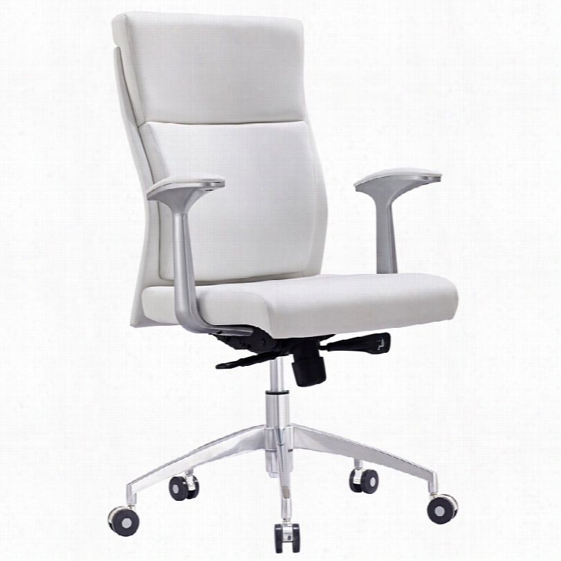 Conempoary Harvard White Faux Leather Low  Ba Ck Adjustable Office Chair