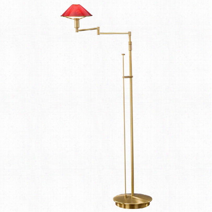 Contemporary Holtkoetter Antqiue Brass And Red Adjustable Floor Lamp