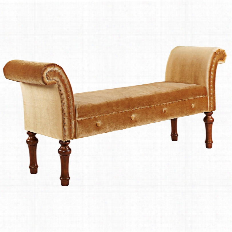 Co Ntemporary Jennifer Taylor Elise Gold Velvet Roll Arm  Upholstered Bench