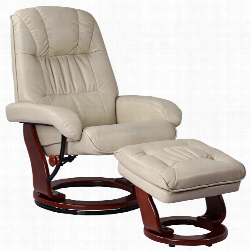 Contemporary Kyle Vanillafaux Lather Ottoman And Swiveling Recliner