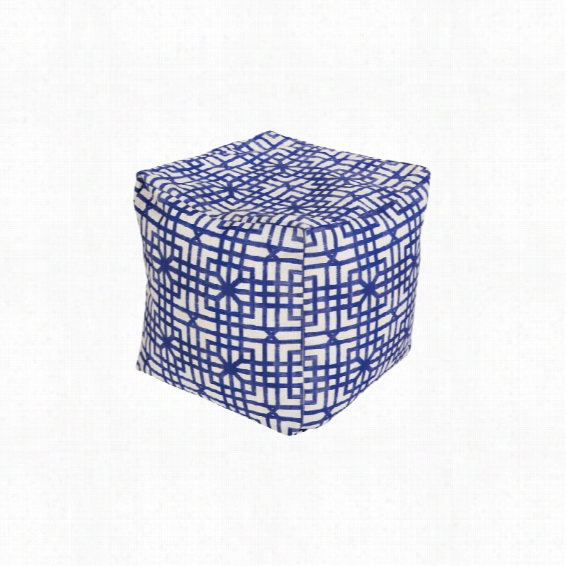 Contemporary Lattice Deep Ultamarine Blue Square Surya Pouf Totoman