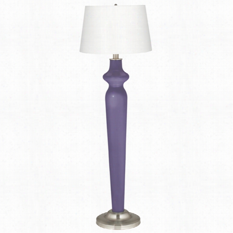 Contemporary Lido Purple Hae Satin White Shade Plea Plus Floor Lamp