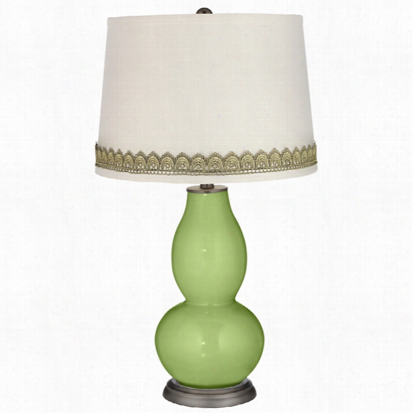 Contemporary Lime Rikey Double Gourc Ta Ble Lamp Ith Scallop Lace Trim