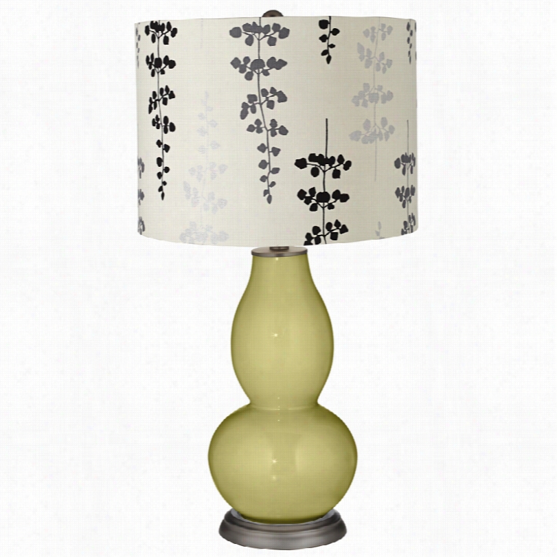 Contemporary Linden Green Branches Drum Shade Double Gourd Table Lamp