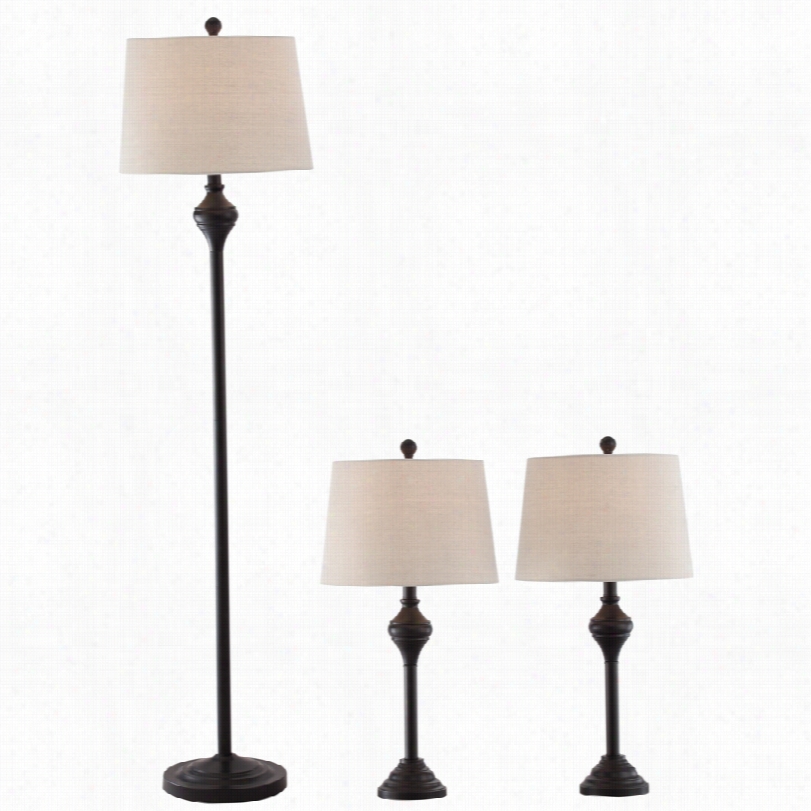 Contemporary Mason Bronze -3piece Flopr And Table Lamp