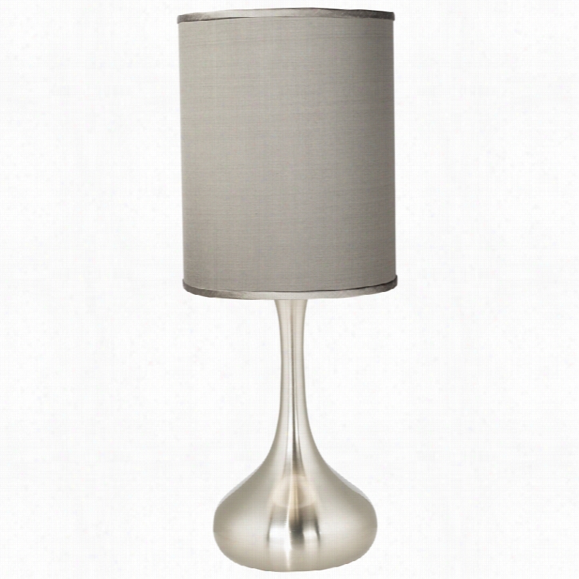 Contemporary Modern Gray Faux Silk Withb Urshed Steel Kiss Table Lamp