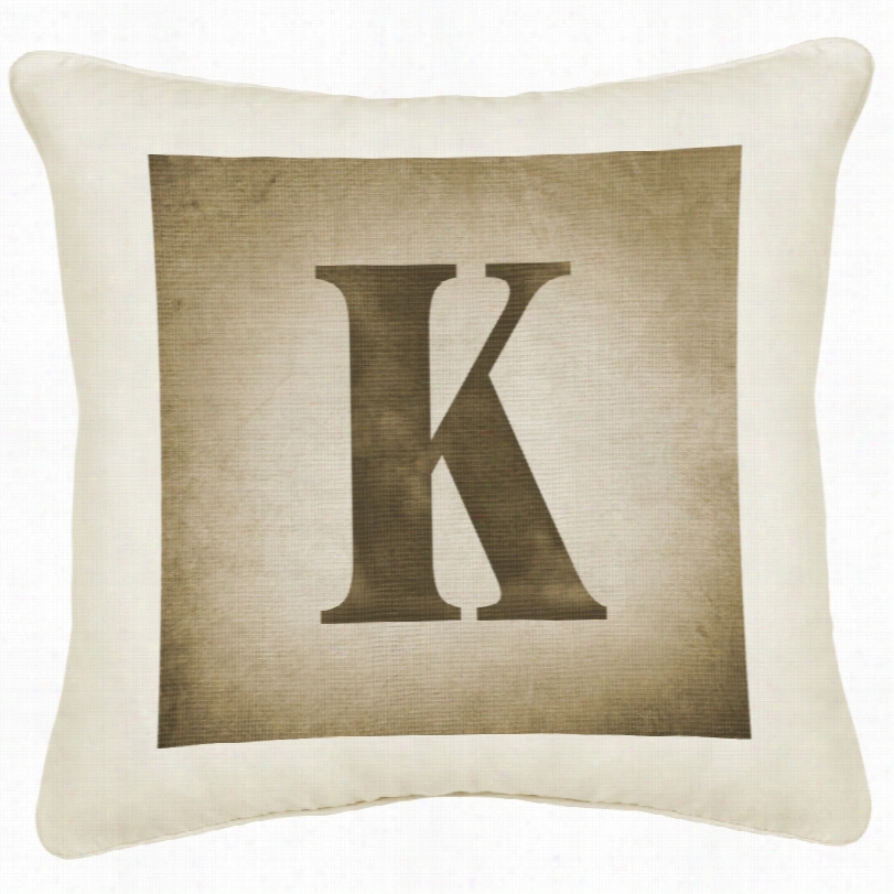 Co Ntemporay Monogram K 18-inch Square Cream Canvas Pillow