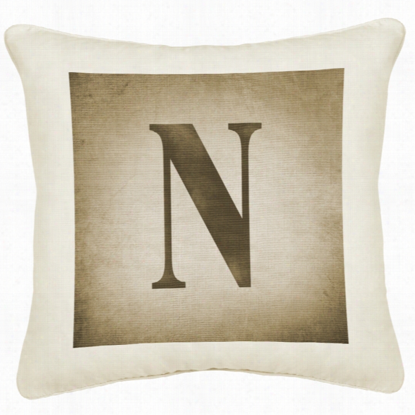 Contemporary Monogram N 18-inch Crream Canvas Pillow