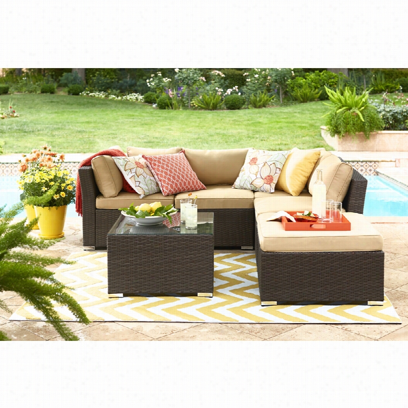 Contemporary Montauk 5-pc. Daark Brown Wicker Outdoor Sectionalsofa  Set