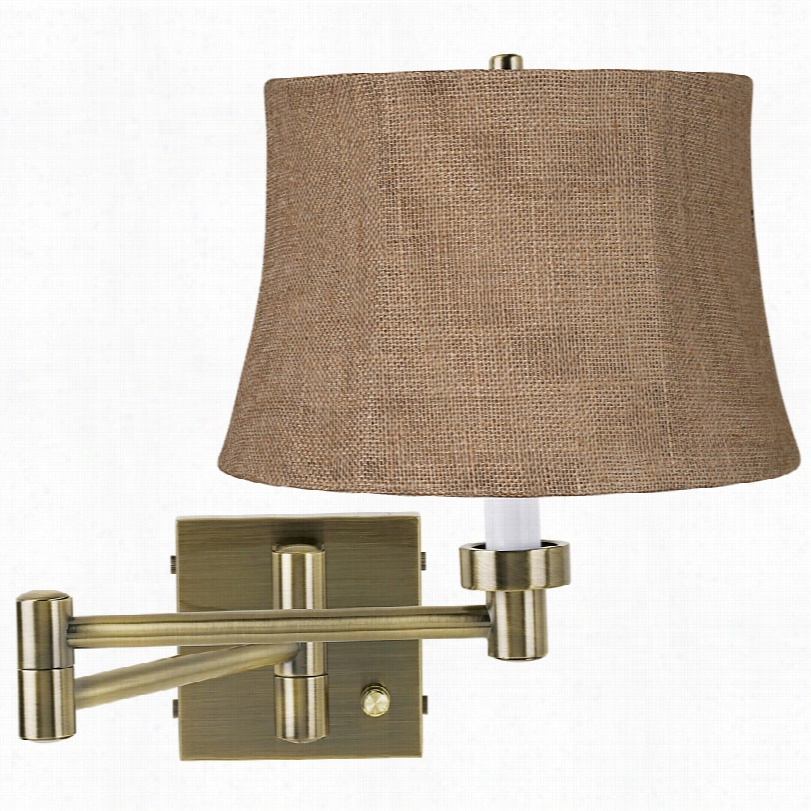 Contemporary Natural Burlap Antiq Ue Brass Plug-in Swinga Rm Wall Light