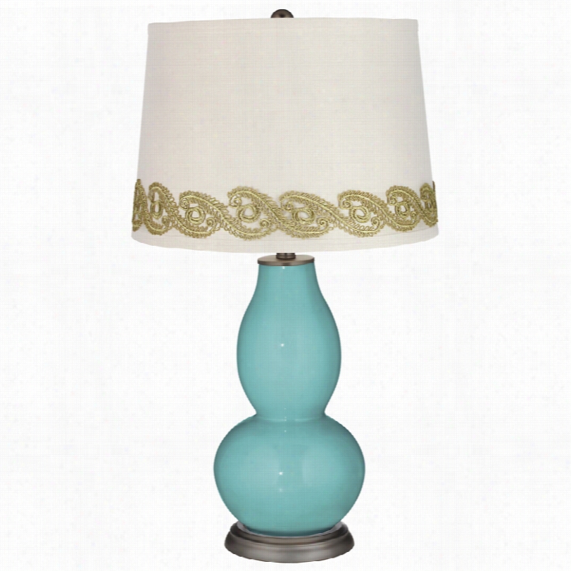 Contemporary Nautilusd Ouble Gourd Table Lamp With Vine Lace Trim
