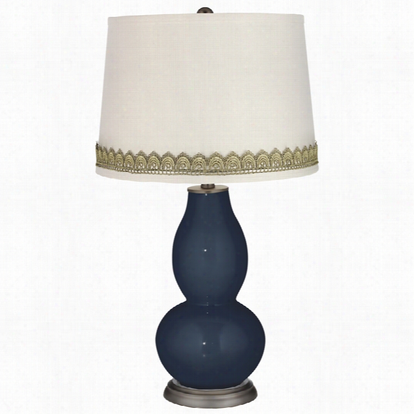 Contemporary Naval Double Gourd Table Lamp With Scallo Lace Trim
