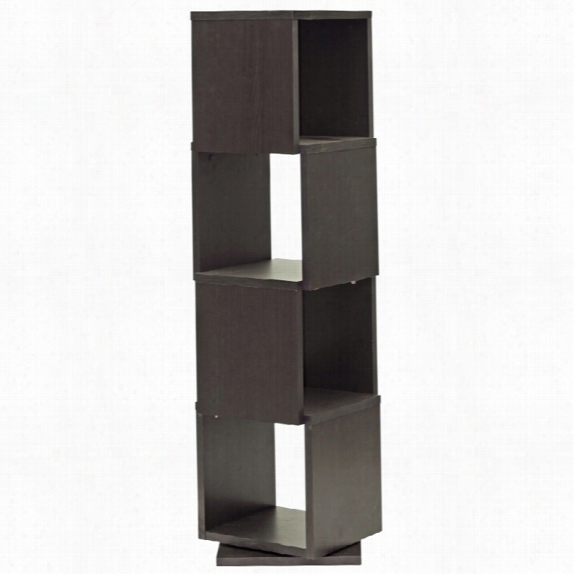 Contemporary Ogden Modern Dark Brown 4-level Rotating Bookshelf