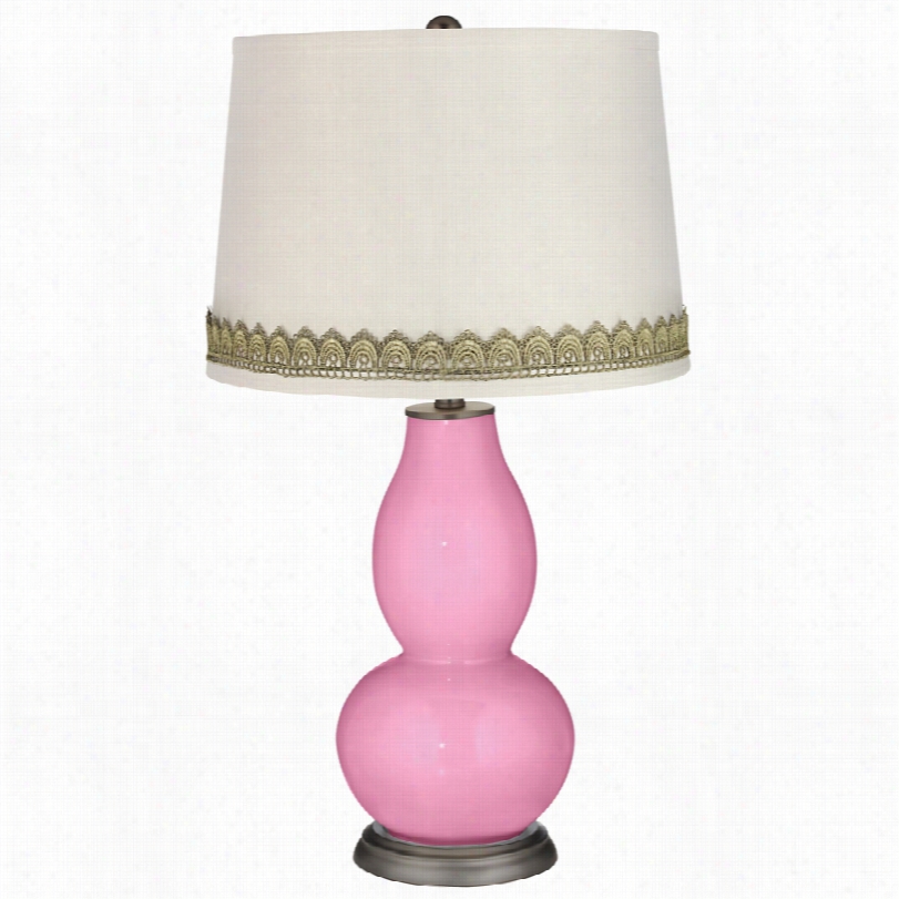 Cont Emporary Pale Pink Double Gourd Table Lamp With Scallop Lace Trim