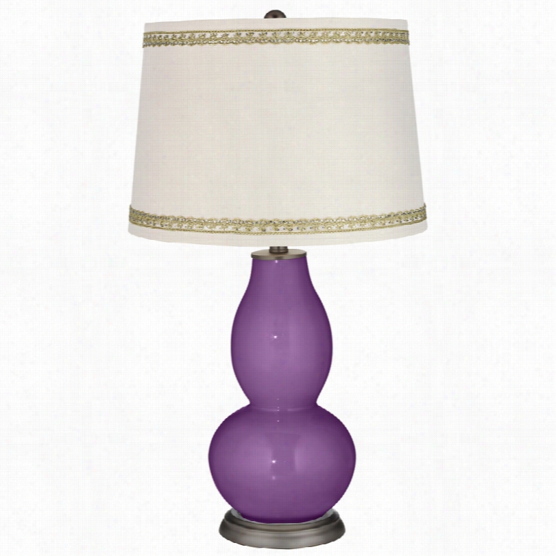 Contemporary Passionate Purple Douuble Contribute Urd Lamp With Rhinestone Lace  Trim