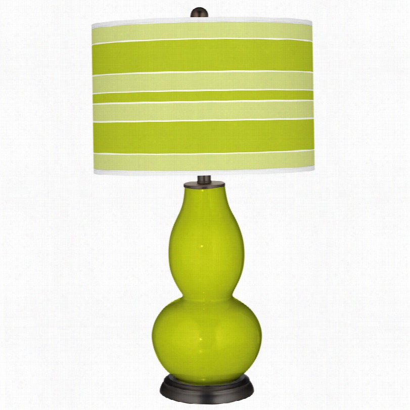 Cont Emporary Pastel Green Wit Hbold Stripe Shade Color Plhs Table Lamp