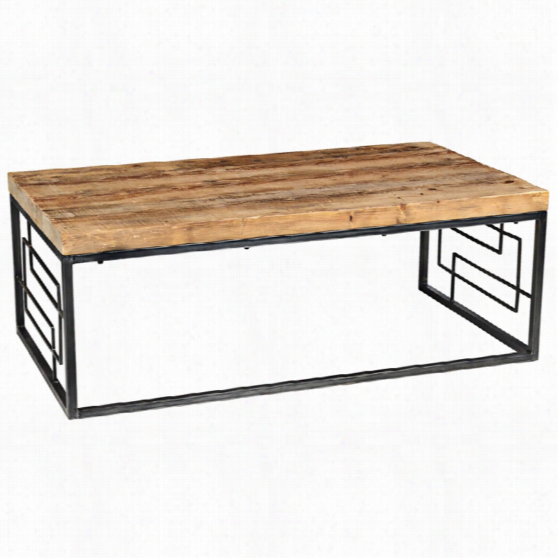 Contemporary Portland Natural Wood Raw Iron Rectangle Coffee Table