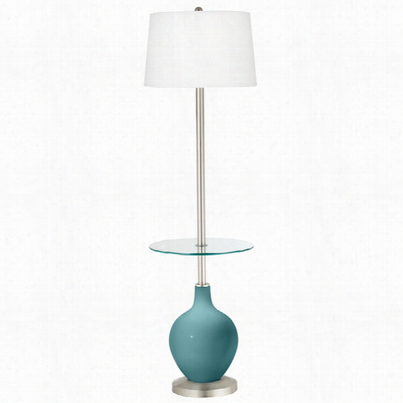 Contemporary  Refleecting Ppol Blue Tray Table 59-inch-h Ovo Flloor Lamp