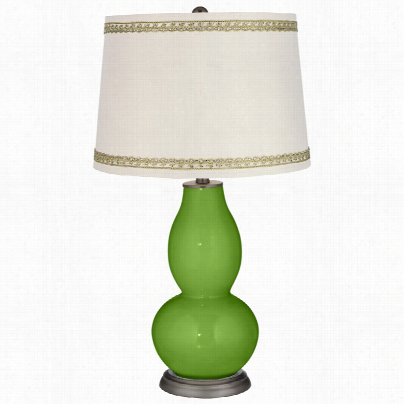 Contemporary Rosemary Green Double Gourd Table Lamp With  Rhinesstone Lace Trim