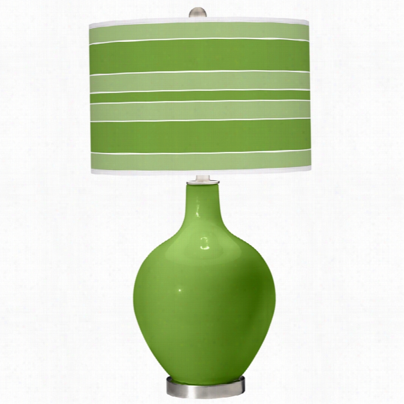 Contempoary Rosemary Green Modern Bold Stripe Shade Ovo Table Lamp