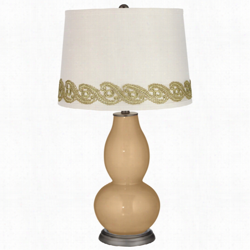 Contemporary Sand Double Gourd Table Lamp With Vine Lace Trim