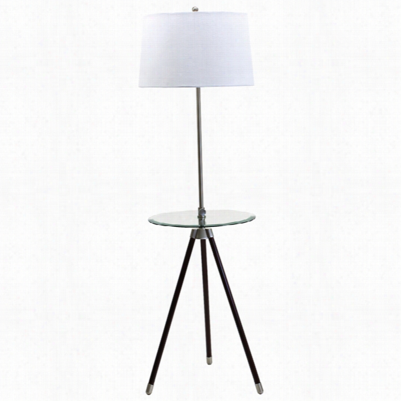 Contemoprary Satin Nickel Tripod Floor Lamp With Table