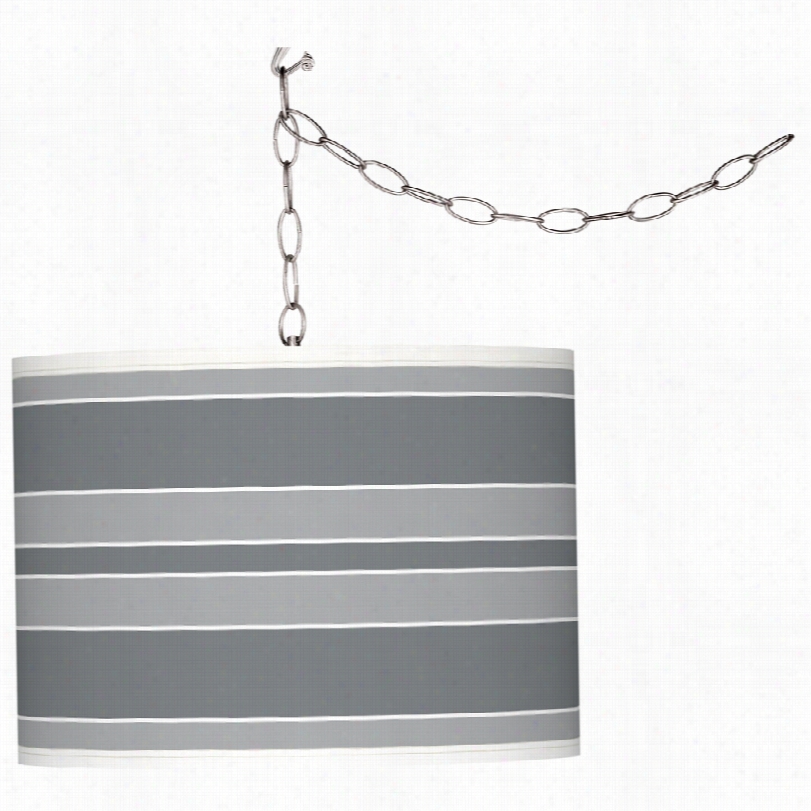 Contemporary Silver Wiith Software Bold Stripe Shade Plug-in Swag Pendant
