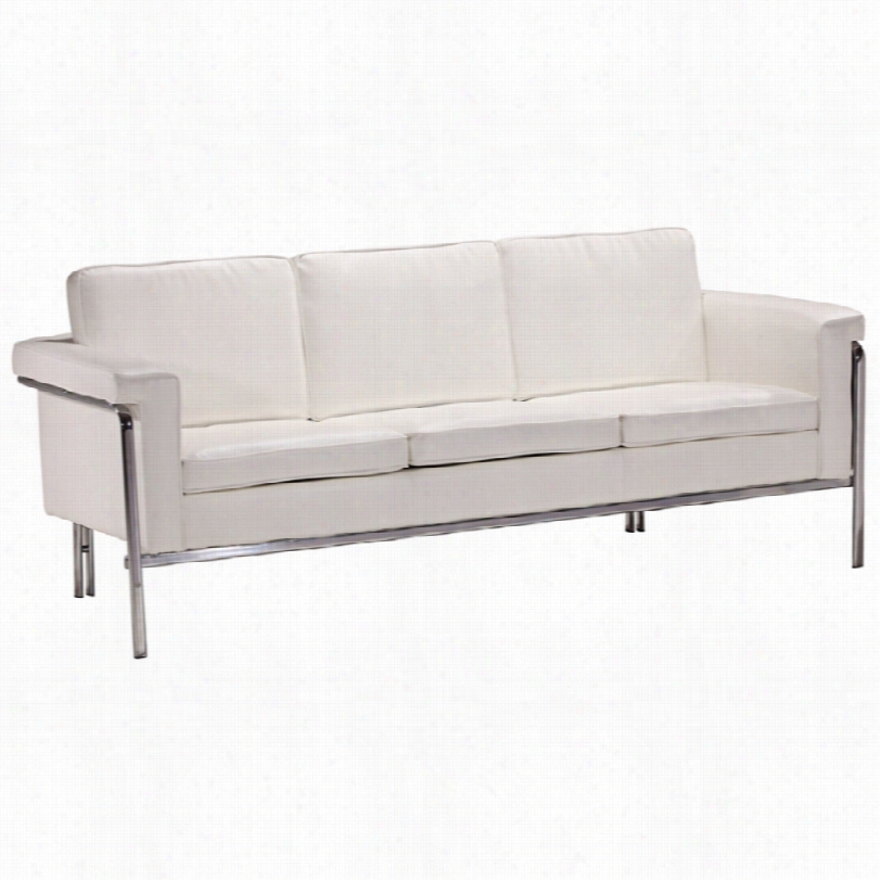 Contemporary Isngular Lush White Leatherette  Modern Zuo Sofa