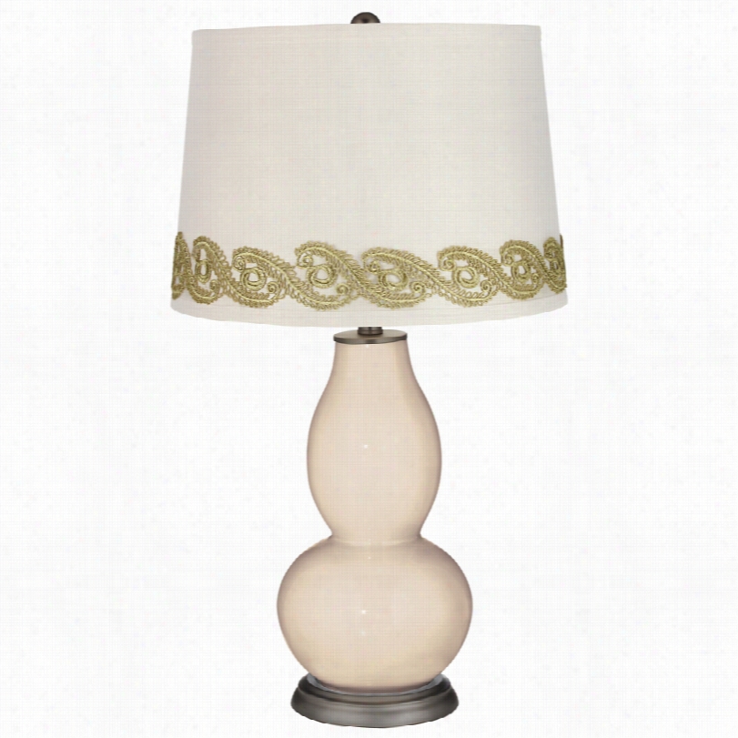 Contemporary Steamed Mlk Double Gourd Table Lamp With Vine Lade Trim