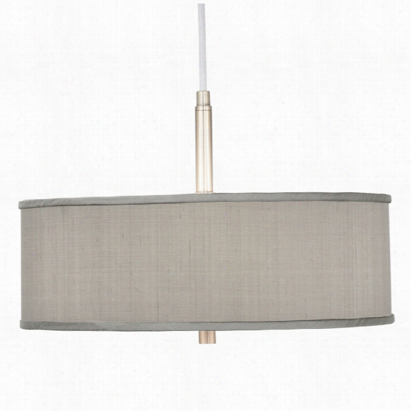 Contemporary Steel With Gray Textuerd  Silk Shade Pendant Chandelier