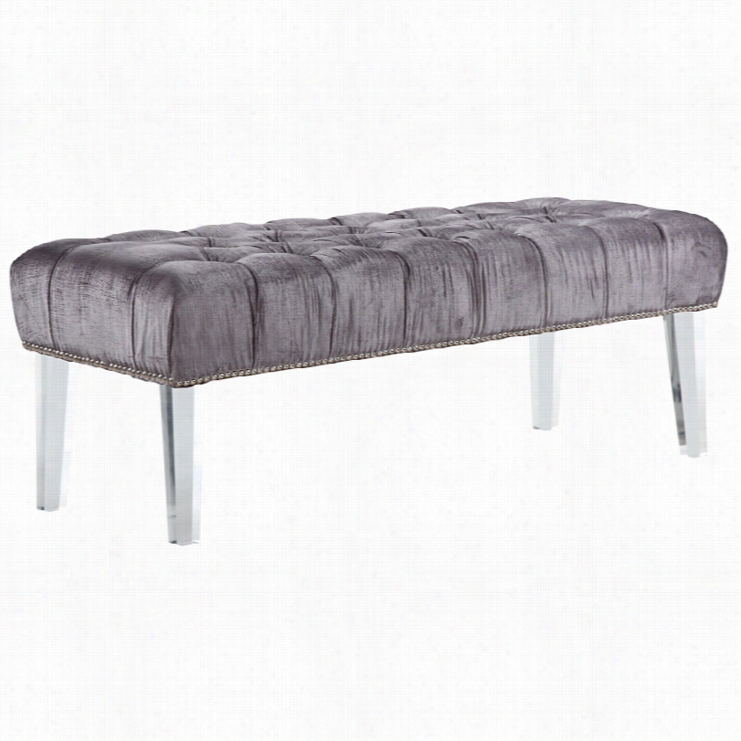 Contemporary Stella Gray Velvet Upholstery Lucite Bench