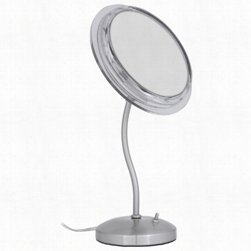 Contemporary Surround Light Nickel 6x S-neck Stand Mirror-9 1/2x17 1/2