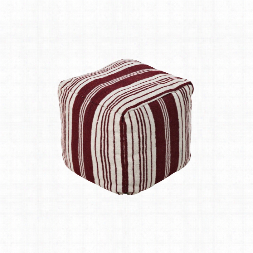 Contemporary Surya Barn Red Burgundy Stried 18-inchh Square Pouf Ott Oman