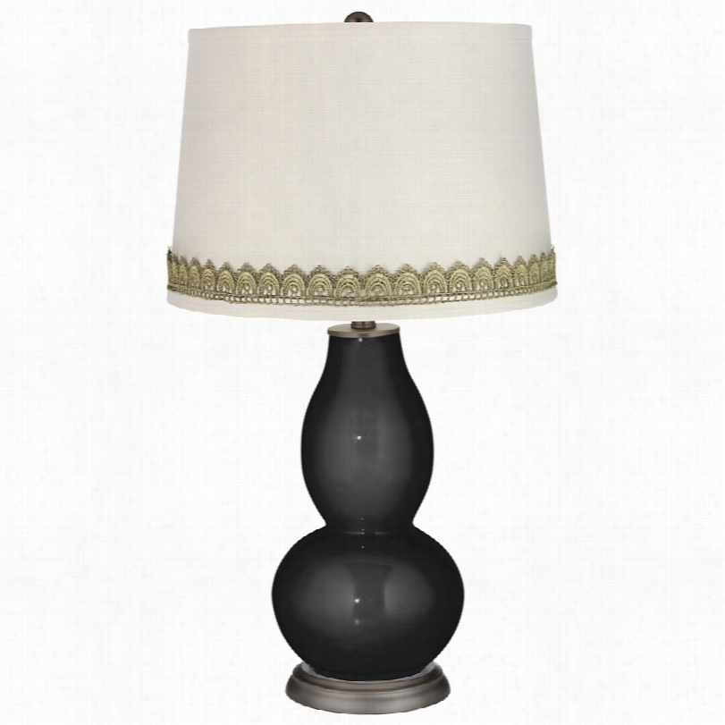 Contemporary Tricorn Black Double Gourd Table Lamp With Scallop Lace Trim